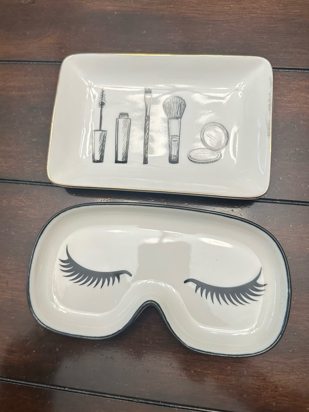 White Cosmetic Makeup Tray Set with Black Accent - Home Accents